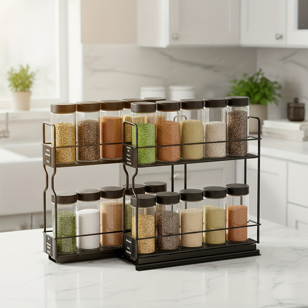 2\u002F4pcs 2-Tier Pull-Out Spice Rack Organizer For Cabinet - Durable, Easy-to-Install Plastic Spice Storage With Sliding Jars For Kitchen Organization, Spice Jar Valentine'S Day\u002FNew Year\u002FMother'S Day Gifts, Utility Racks