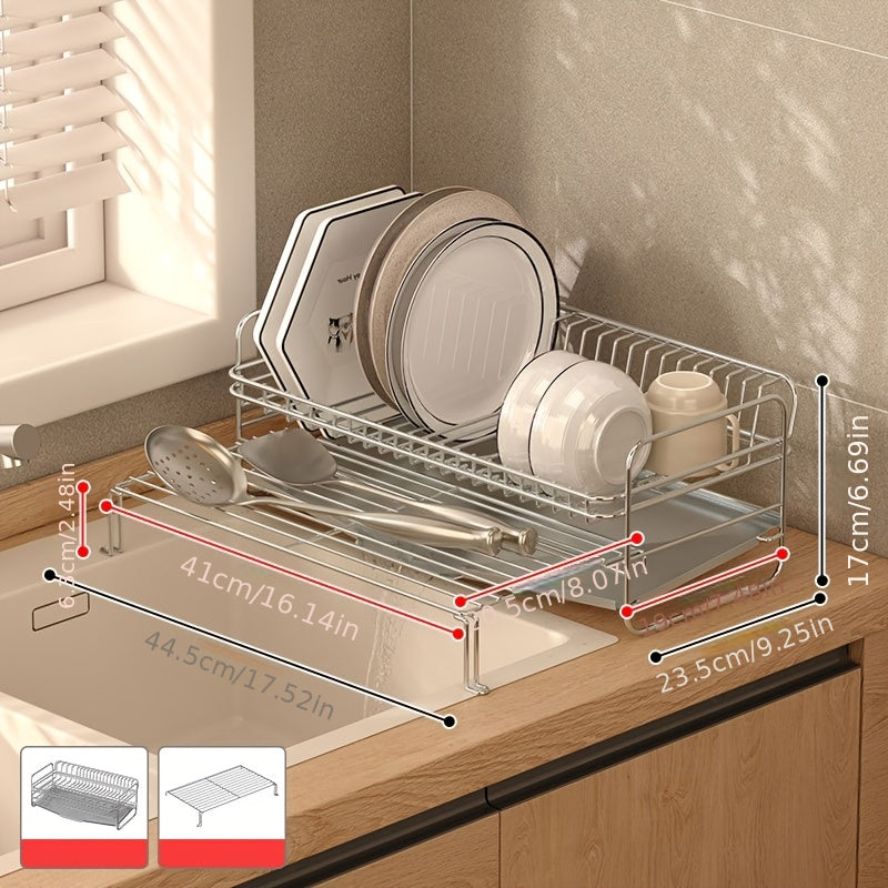 New Countertop Dish Rack for Draining Bowls And Plates Made of 304 Stainless Steel, Designed for Storing Dishes And Utensils