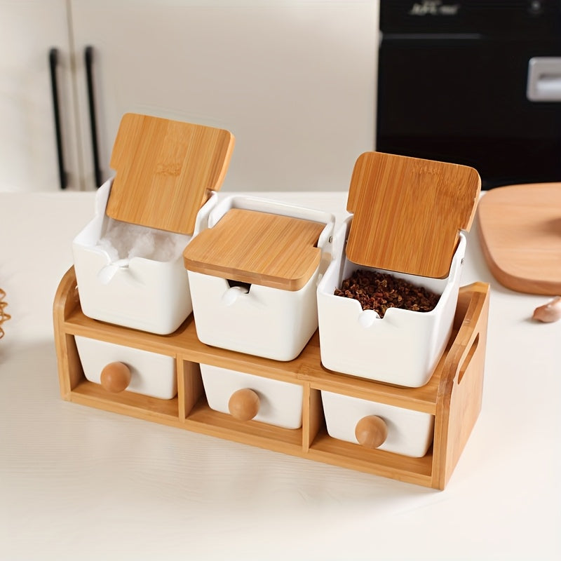 Seasoning Box Set Scandinavian Minimalist Seasoning Box Set Home Spice Jars Ceramic Condiment Bottles Storage Container Kitchen White Rack with Shelf