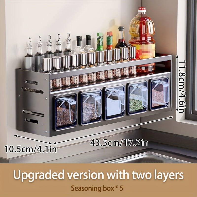Set of Spice Storage That Can Be Mounted on The Wall - Made of Stainless Steel, Featuring Containers for Seasonings, Spice Boxes, And Shelves Suitable for Kitchens And Dining Areas