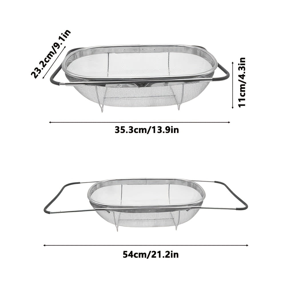 1pc Adjustable Stainless Steel Sink Colander | Multifunctional Vegetable and Fruit Washing Basket with Drain Rack, Strainer, and Kitchen Additions - Space-Saving, Easy to Clean, and Durable Kitchen Gadget by Eatscotta