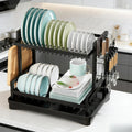 Large Heavy-Duty 2-Tier Dish Drying Rack with Removable Drain Board - Space-Saving Iron Dish Rack Suitable for Cups, Utensils, Chopping Boards, Plates, Bowls - Easy Assembly & Cleaning, Sturdy Countertop Organizer Sink Area, Ideal Gift