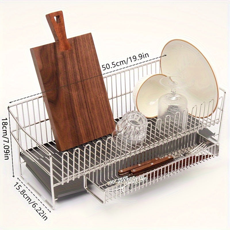 Space-Saving Stainless Steel Dish Drying Rack with Drainboard - Compact Over Sink Dish Drainer Organizer for Kitchen Countertop Storage with Easy Cleaning and Durable Construction