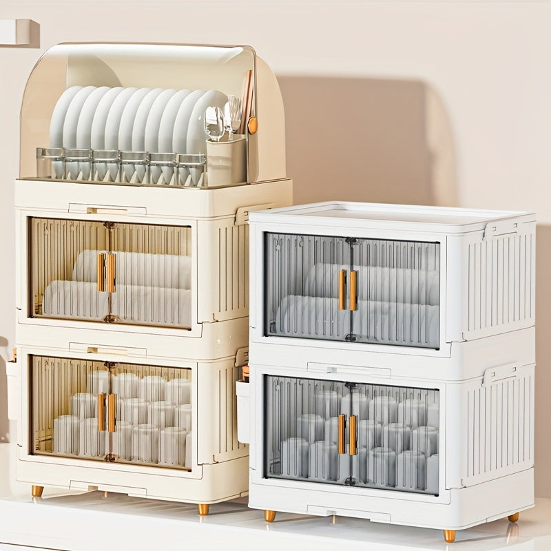Compact And Waterproof Kitchen Storage Solution • Flip-Top Lid • Versatile Plastic Dish Rack • Suitable for Dishes, Bowls, And Utensils