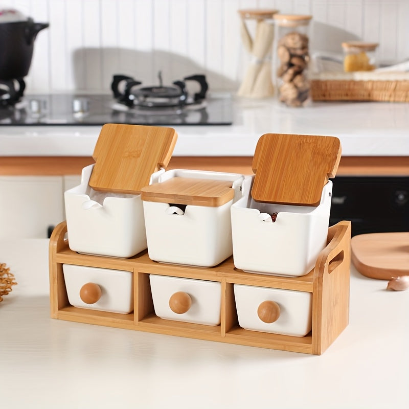 Seasoning Box Set Scandinavian Minimalist Seasoning Box Set Home Spice Jars Ceramic Condiment Bottles Storage Container Kitchen White Rack with Shelf