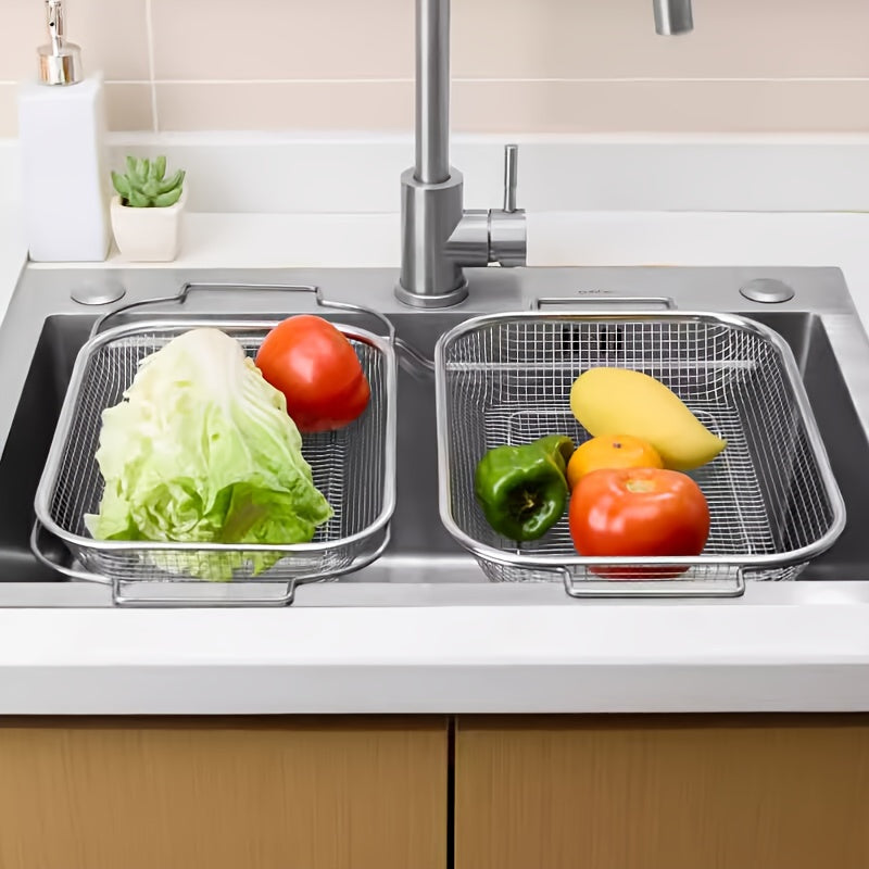 1pc, Stainless Steel Sink Strainer, Adjustable Kitchen Draining Basket for Washing Vegetables And Fruits, Sink Storage Rack, Dish Rack