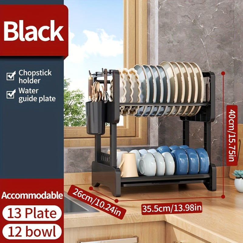 No-Drill Double-Layer Dish Rack with Large Capacity Dish Drying Basket & Storage Shelf - Heavy-Duty Stainless \u002FPlastic Suitable, Space-Saving for Bowls, Plates, Utensils, Holiday Gift for Home, Party, Dish Drainer