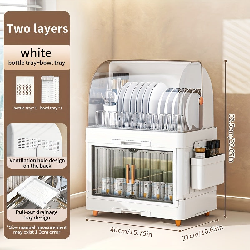 Compact And Waterproof Kitchen Storage Solution • Flip-Top Lid • Versatile Plastic Dish Rack • Suitable for Dishes, Bowls, And Utensils