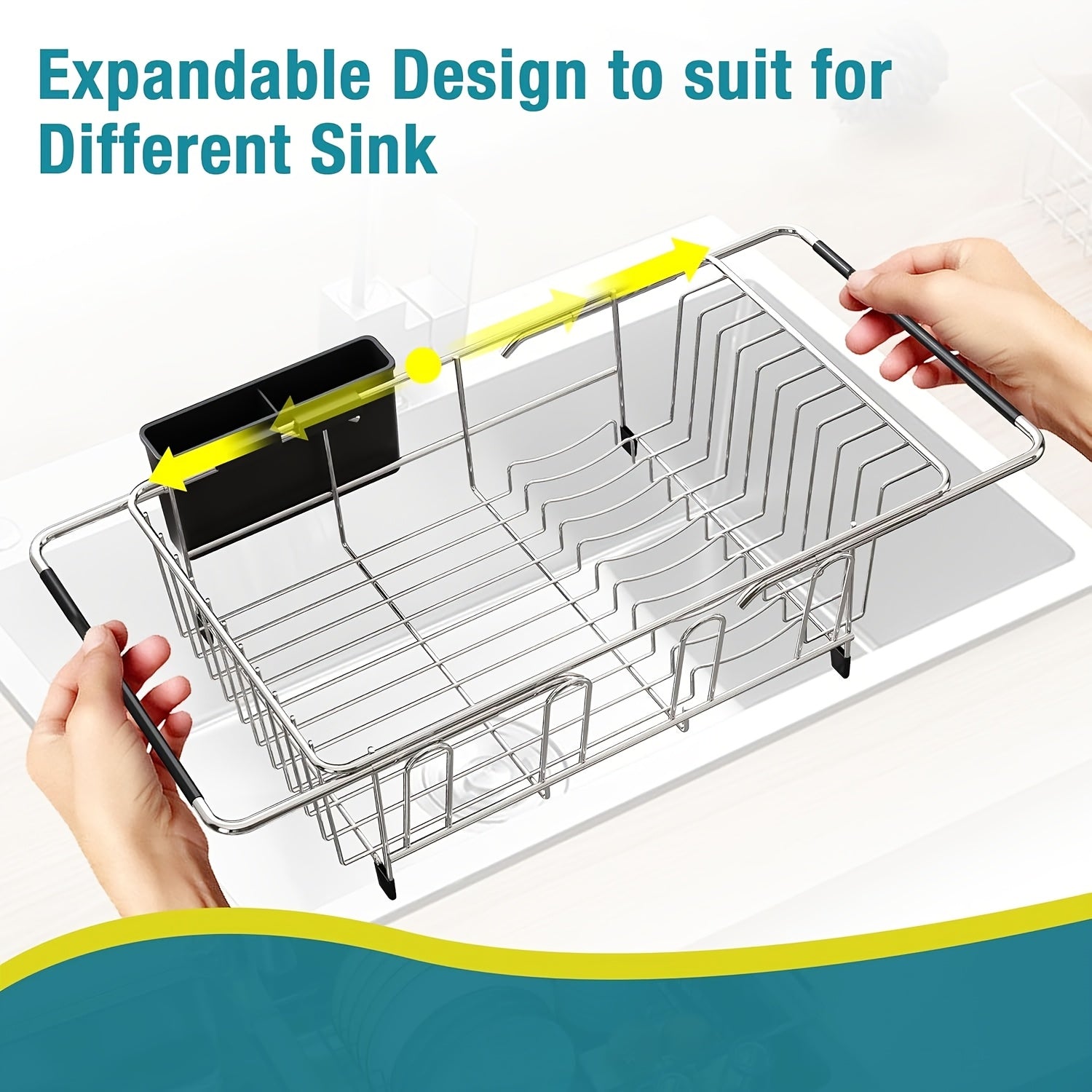 Dish Drying Rack In Sink, Expandable Stainless Steel Dish Drainers for Kitchen Counter, Dish Dryer Rack for Inside Sink, Over The Sink Dish Racks with Utensil Holder