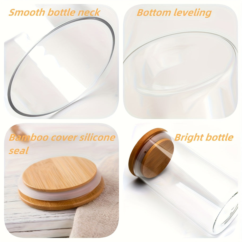 1pc Bamboo Rotating Spice Rack | 10pcs Glass Spice Jars with Flip Top, Round Shape, Reusable, for Kitchen Countertops and Cabinets