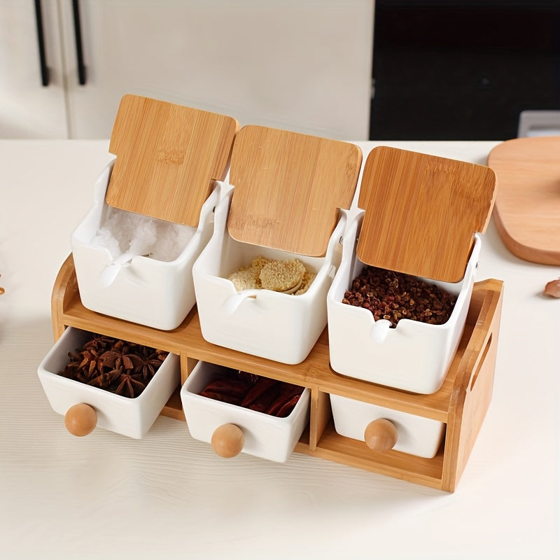 Seasoning Box Set Scandinavian Minimalist Seasoning Box Set Home Spice Jars Ceramic Condiment Bottles Storage Container Kitchen White Rack with Shelf