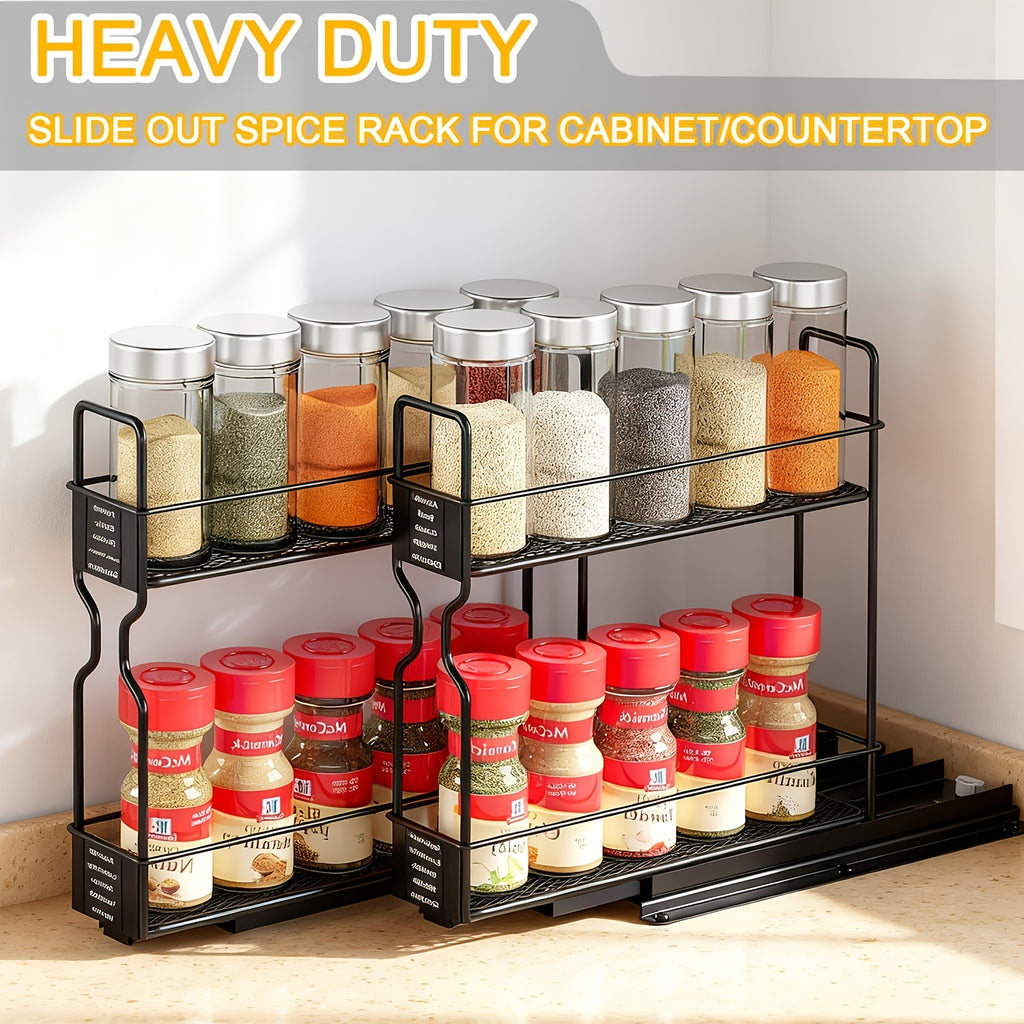 2\u002F4pcs 2-Tier Pull-Out Spice Rack Organizer For Cabinet - Durable, Easy-to-Install Plastic Spice Storage With Sliding Jars For Kitchen Organization, Spice Jar Valentine'S Day\u002FNew Year\u002FMother'S Day Gifts, Utility Racks