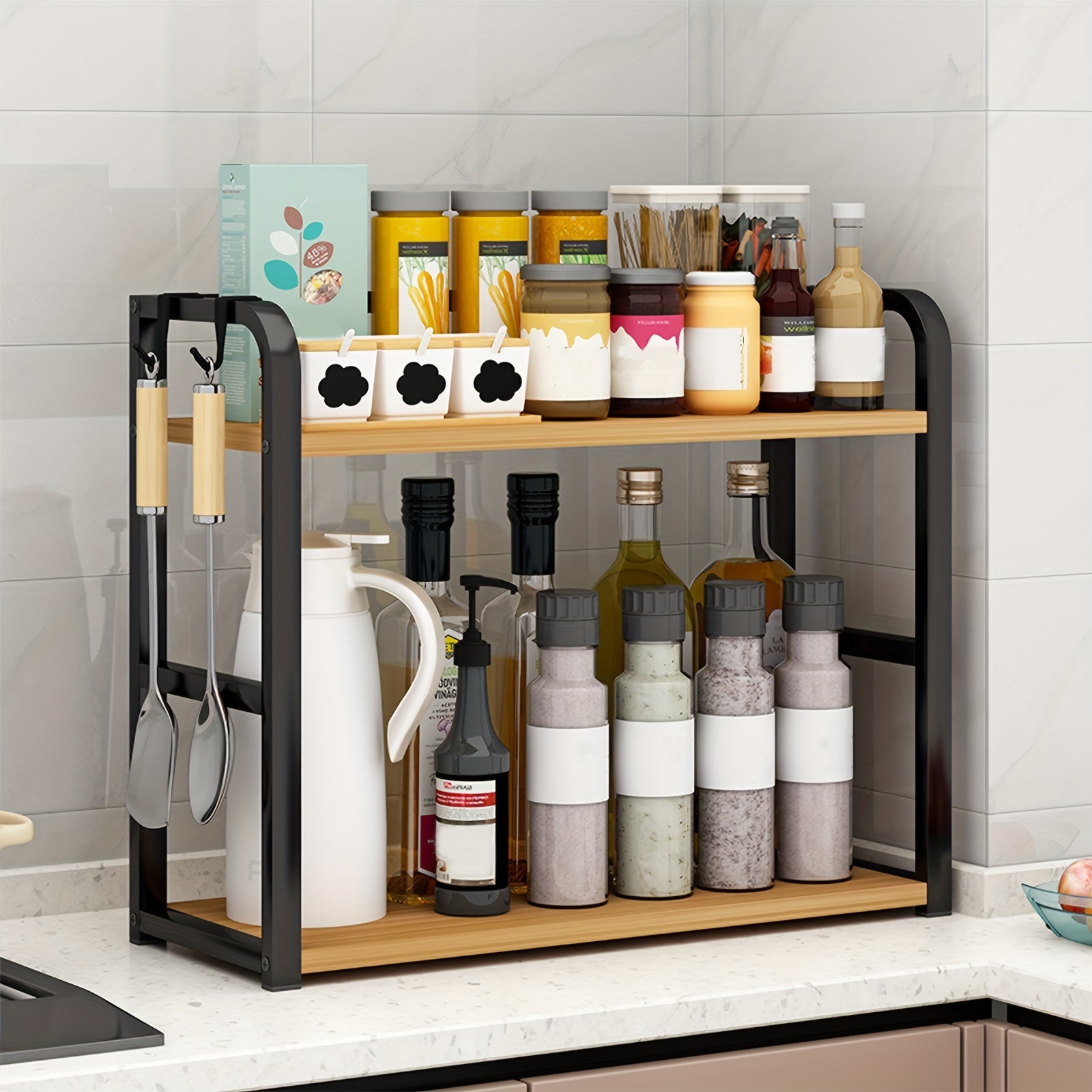 1pc kitchen storage rack, multi-layer desktop spice storage rack, cabinet cubic off-surface rack, home organization and storage solution