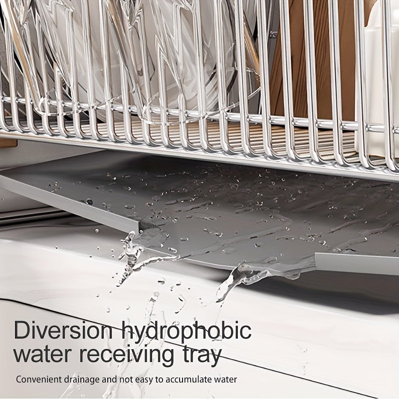 Space-Saving Stainless Steel Dish Drying Rack with Drainboard - Compact Over Sink Dish Drainer Organizer for Kitchen Countertop Storage with Easy Cleaning and Durable Construction
