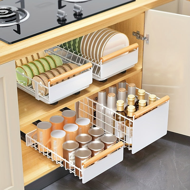Pull-Out Cabinet Organizer • High-Quality Carbon Steel Storage Rack • Under-Sink Spice & Utensil Holder • Bowl & Plate Rack • Single Cabinet Organizer