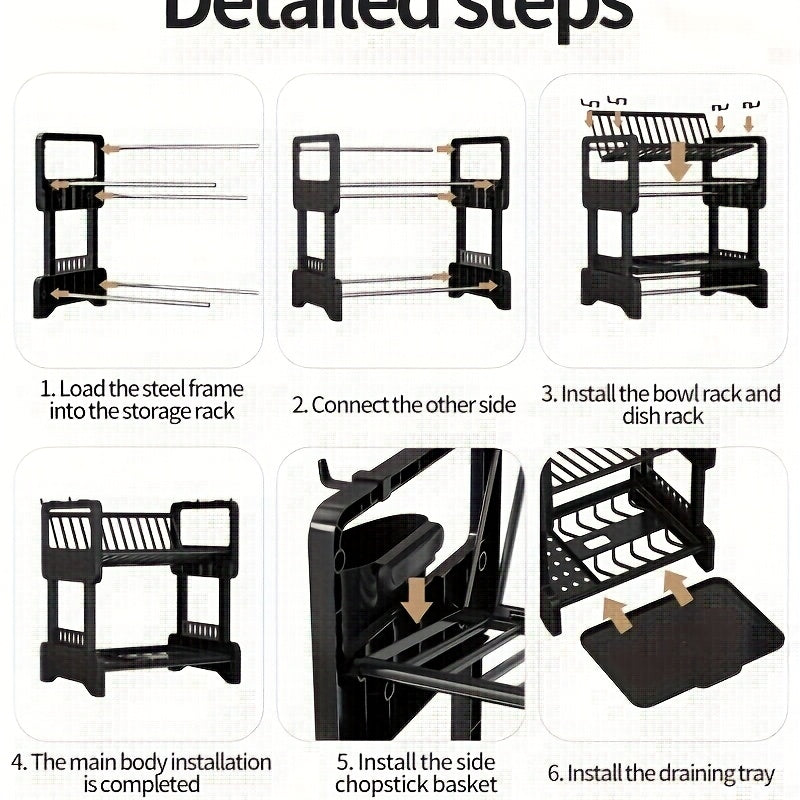 No-Drill Double-Layer Dish Rack with Large Capacity Dish Drying Basket & Storage Shelf - Heavy-Duty Stainless \u002FPlastic Suitable, Space-Saving for Bowls, Plates, Utensils, Holiday Gift for Home, Party, Dish Drainer