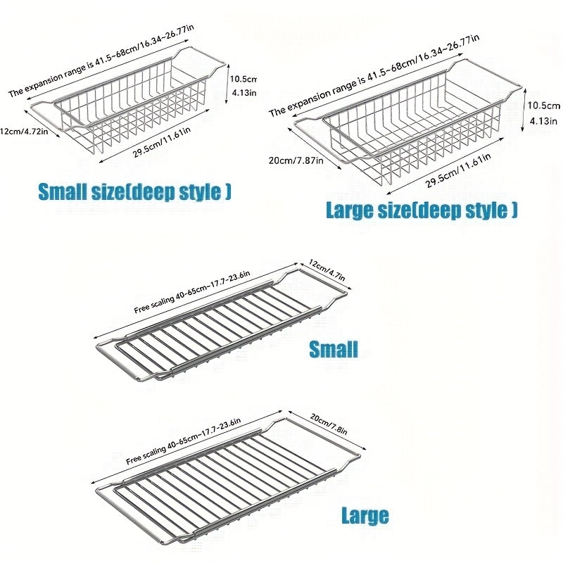 A Retractable Stainless Steel Sink Drainage Rack with Silicone Handles, an Expandable Dish Drying Rack, Multifunctional Storage Organizer for Kitchen Sink Additions, And a Korean-Style Collapsible Draining Basket