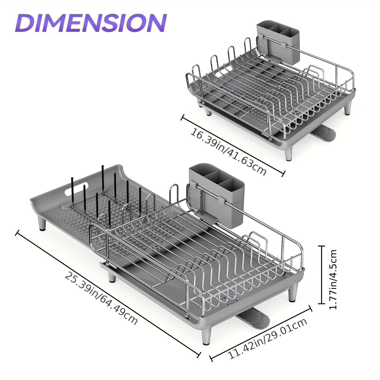 KINGRACK Kitchen Equipment & Supplies, Adjustable Dish Drying Rack, Collapsible Stainless Steel Drainer with Utensil Holder, Spacious Design for Kitchen Countertop