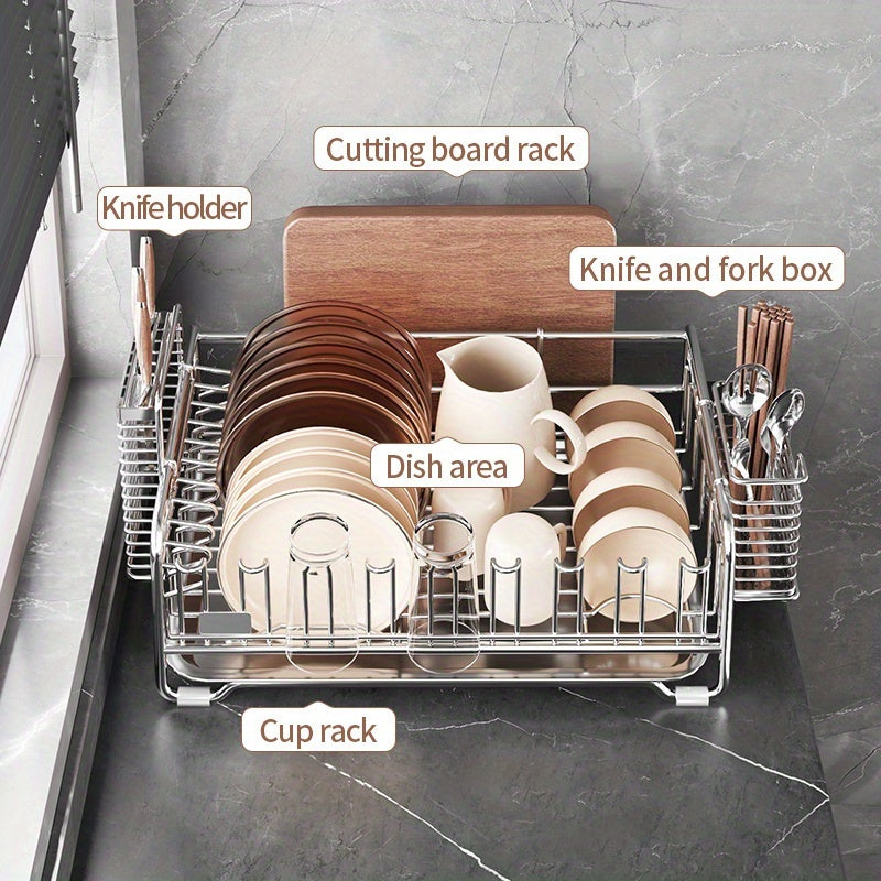 Stainless Steel Drying Rack 304 Stainless Steel | Space-Saving Kitchen Drying Rack | Multifunctional Sink Organizer, Bowl Dish Cutlery Cup Draining Rack, Essential Countertop Utensil