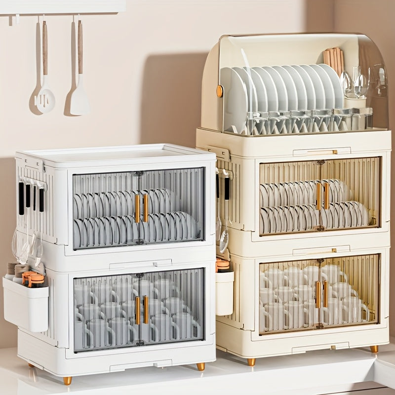 Compact And Waterproof Kitchen Storage Solution • Flip-Top Lid • Versatile Plastic Dish Rack • Suitable for Dishes, Bowls, And Utensils