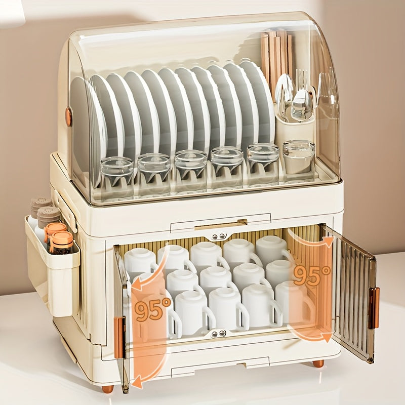 Compact And Waterproof Kitchen Storage Solution • Flip-Top Lid • Versatile Plastic Dish Rack • Suitable for Dishes, Bowls, And Utensils