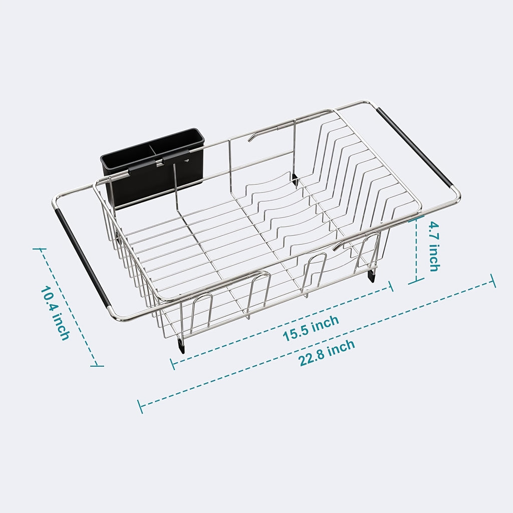 Dish Drying Rack In Sink, Expandable Stainless Steel Dish Drainers for Kitchen Counter, Dish Dryer Rack for Inside Sink, Over The Sink Dish Racks with Utensil Holder
