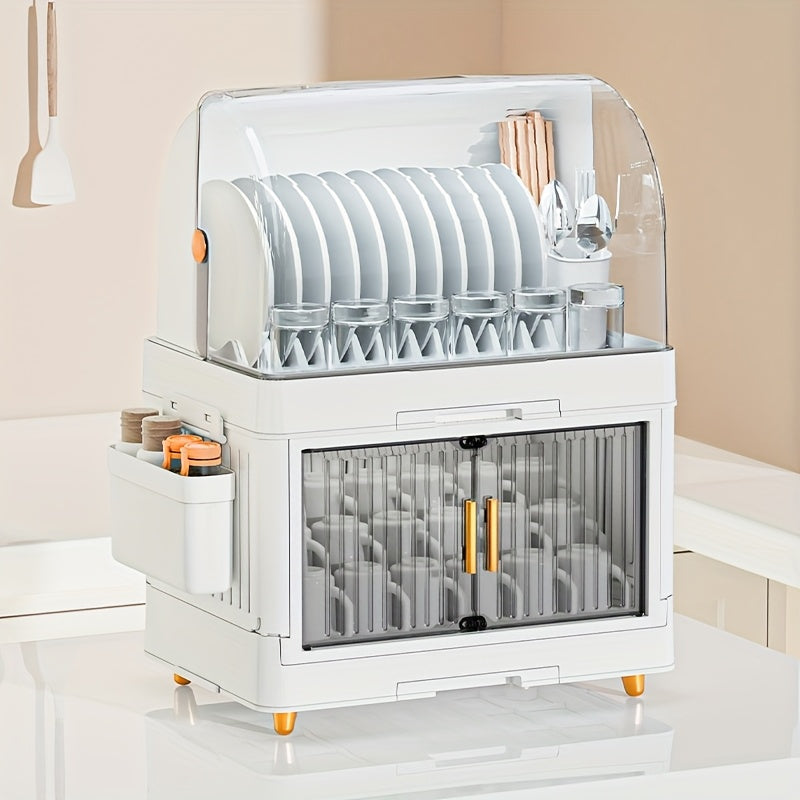 Compact And Waterproof Kitchen Storage Solution • Flip-Top Lid • Versatile Plastic Dish Rack • Suitable for Dishes, Bowls, And Utensils