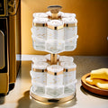 Elegant Glass Spice Set 6 Bottle Spice Set - Elegant White And Black Glass Shakers for Seasonings, Peppers And Herbs, Kitchen Essential, Travel, Rotating Rack, Decor Containers