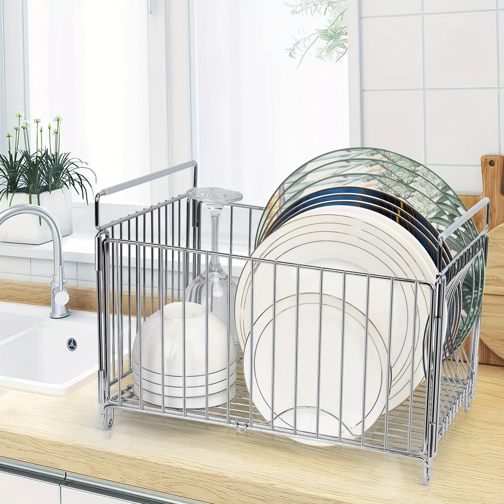 Large Metal Dish Rack Large Deep Dish Drying Rack & Utensil Holder | Durable Metal Wire Design for Efficient Draining, Holds 10-12 Inch Plates, Bowls, Cups & Cutlery, Over-Sink Kitchen Countertop Organizer