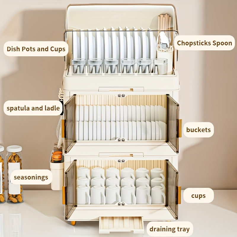 Compact And Waterproof Kitchen Storage Solution • Flip-Top Lid • Versatile Plastic Dish Rack • Suitable for Dishes, Bowls, And Utensils