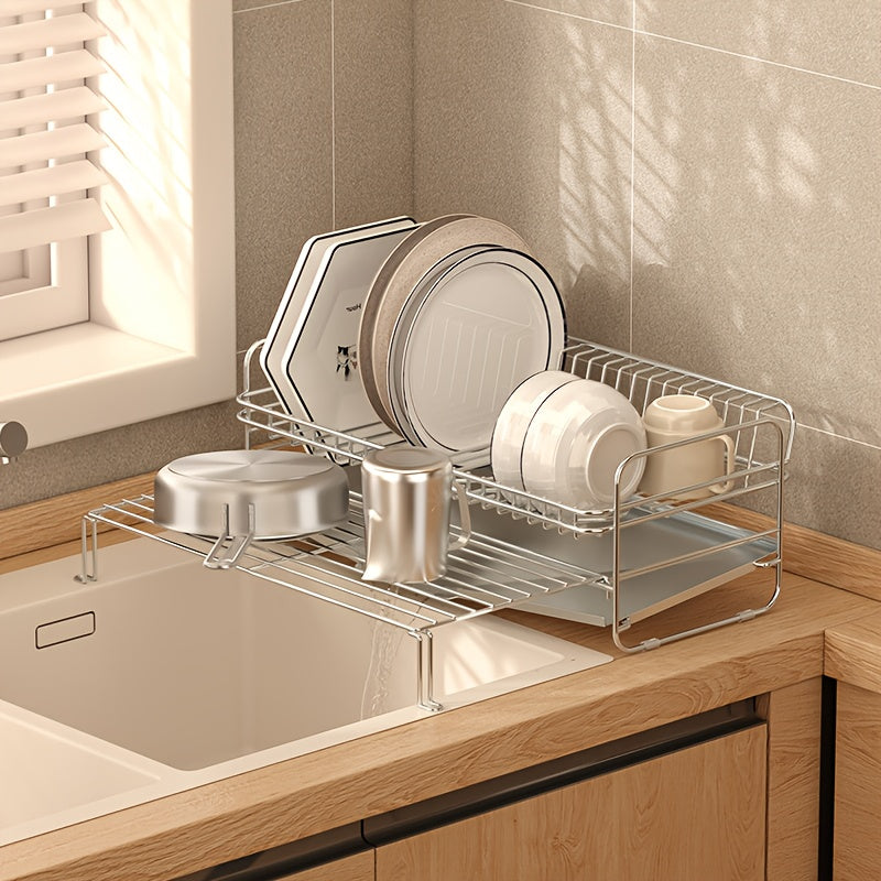 New Countertop Dish Rack for Draining Bowls And Plates Made of 304 Stainless Steel, Designed for Storing Dishes And Utensils