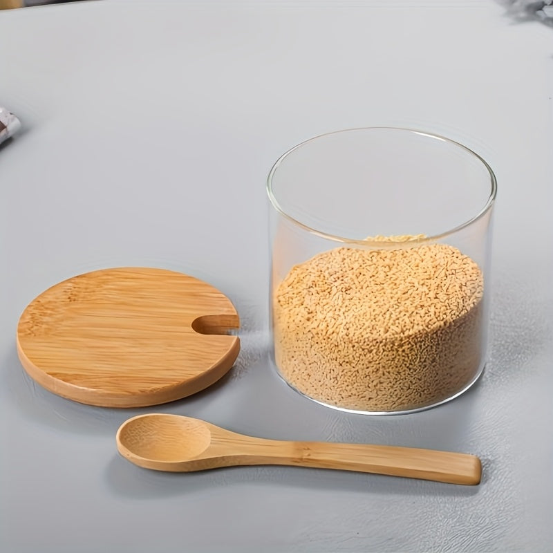 3pcs Glass Spice Jar Set with Wooden Rack, Sealed Glass Containers for Kitchen Storage, Suitable for Salt, Pepper, Sugar and Spices, Food Storage, Condiment Containers