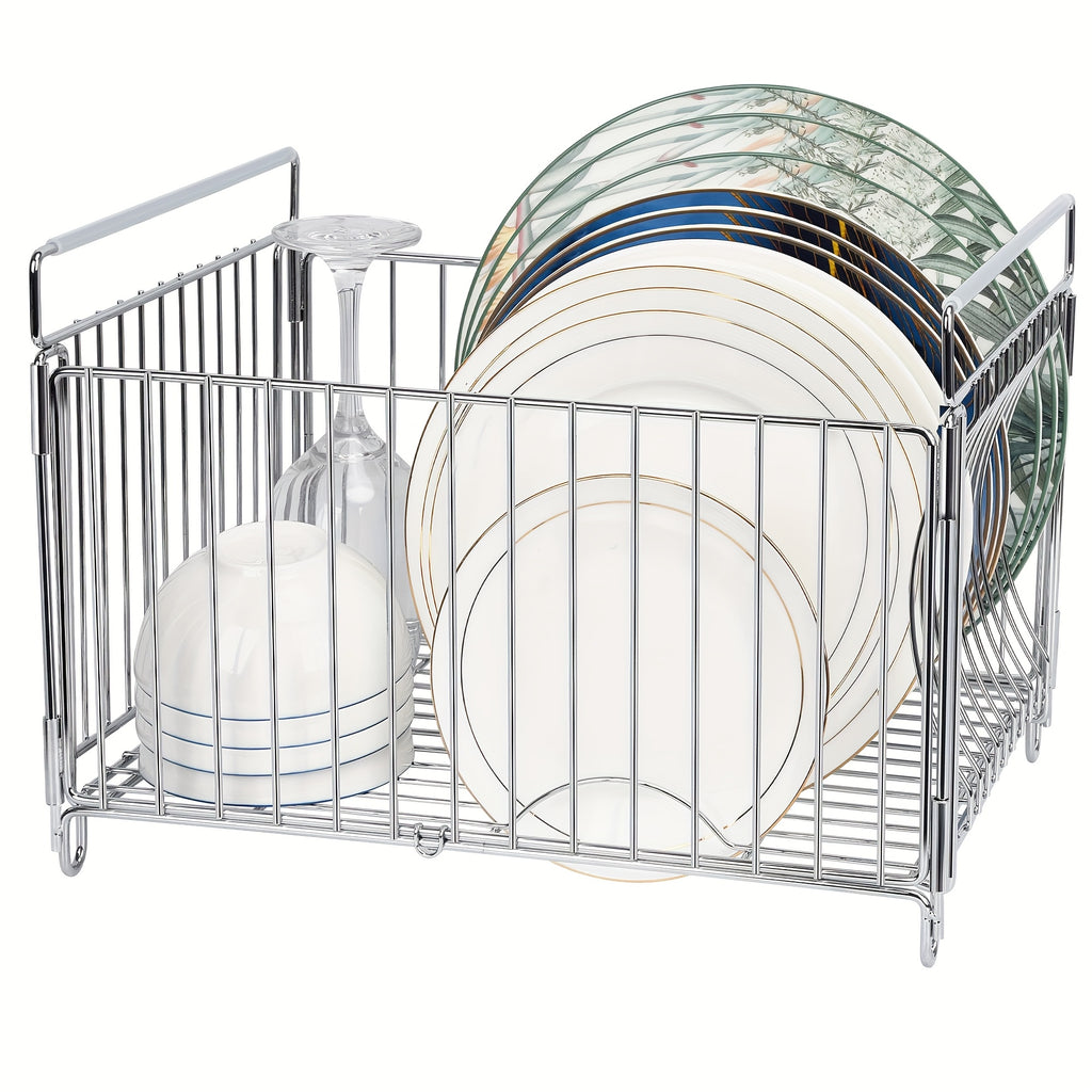Large Metal Dish Rack Large Deep Dish Drying Rack & Utensil Holder | Durable Metal Wire Design for Efficient Draining, Holds 10-12 Inch Plates, Bowls, Cups & Cutlery, Over-Sink Kitchen Countertop Organizer