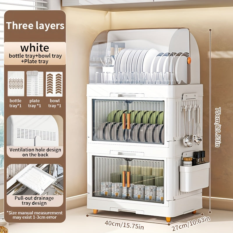 Compact And Waterproof Kitchen Storage Solution • Flip-Top Lid • Versatile Plastic Dish Rack • Suitable for Dishes, Bowls, And Utensils