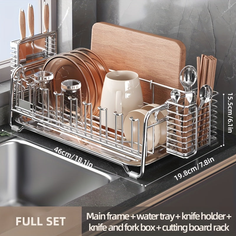 Stainless Steel Drying Rack 304 Stainless Steel | Space-Saving Kitchen Drying Rack | Multifunctional Sink Organizer, Bowl Dish Cutlery Cup Draining Rack, Essential Countertop Utensil