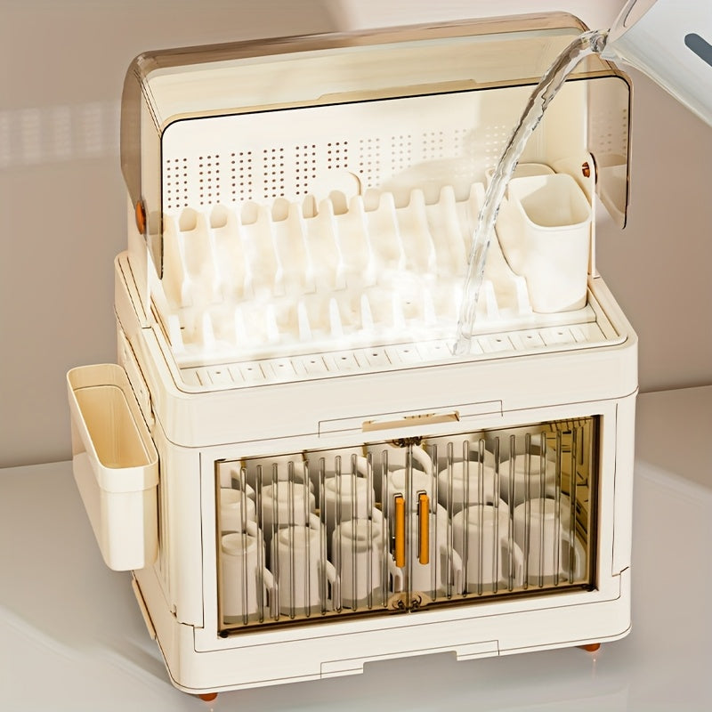 Compact And Waterproof Kitchen Storage Solution • Flip-Top Lid • Versatile Plastic Dish Rack • Suitable for Dishes, Bowls, And Utensils