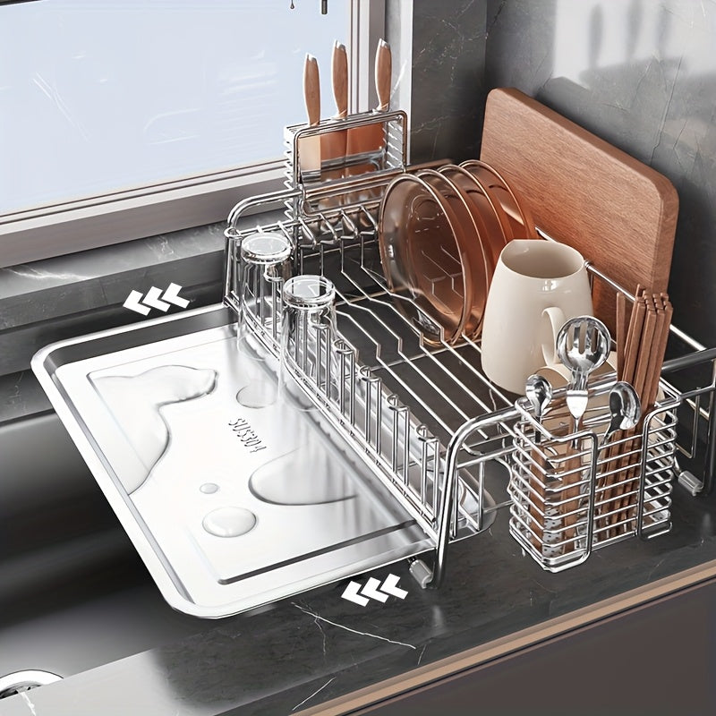 Stainless Steel Drying Rack 304 Stainless Steel | Space-Saving Kitchen Drying Rack | Multifunctional Sink Organizer, Bowl Dish Cutlery Cup Draining Rack, Essential Countertop Utensil